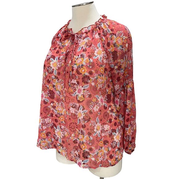 A Love Story Coral Floral Glitter Blouse Ruffle Neck 2X Boho Romantic NWT - Picture 6 of 9